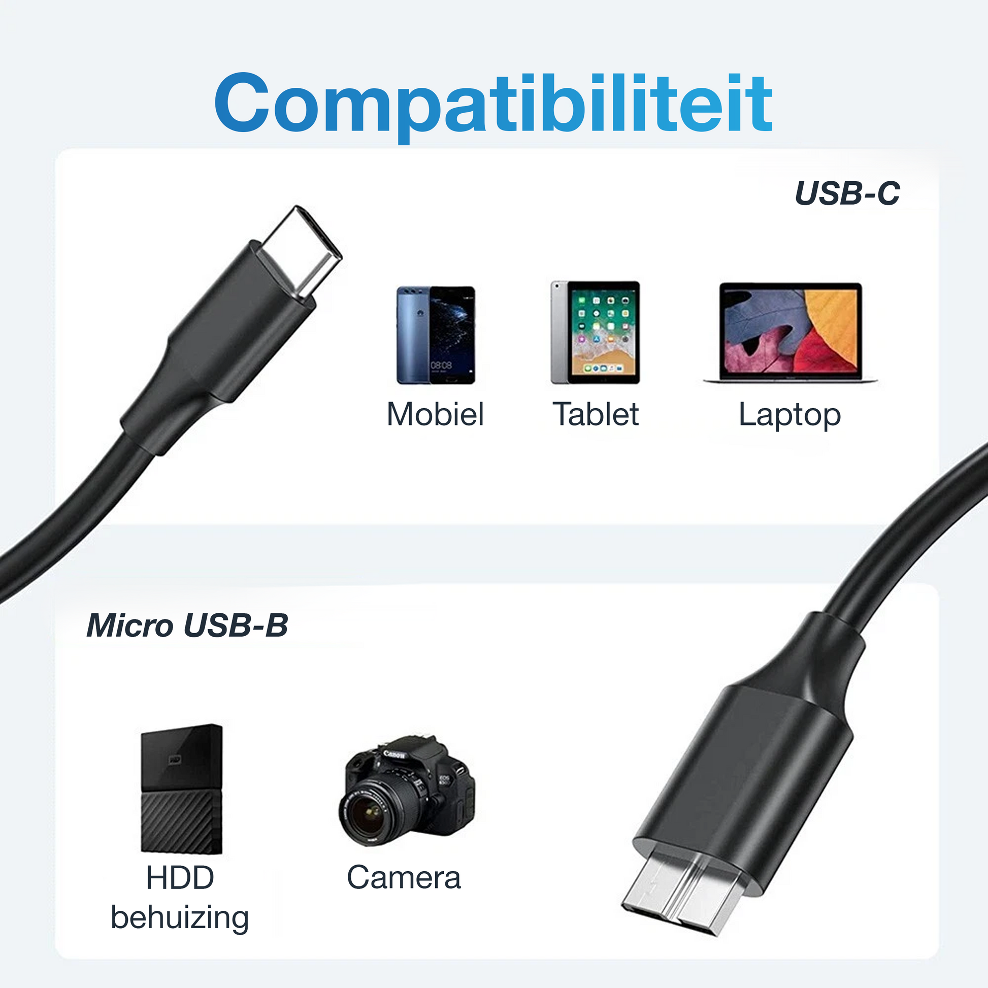 USB-C naar Micro USB-B Kabel - 1 Meter - Zwart-2