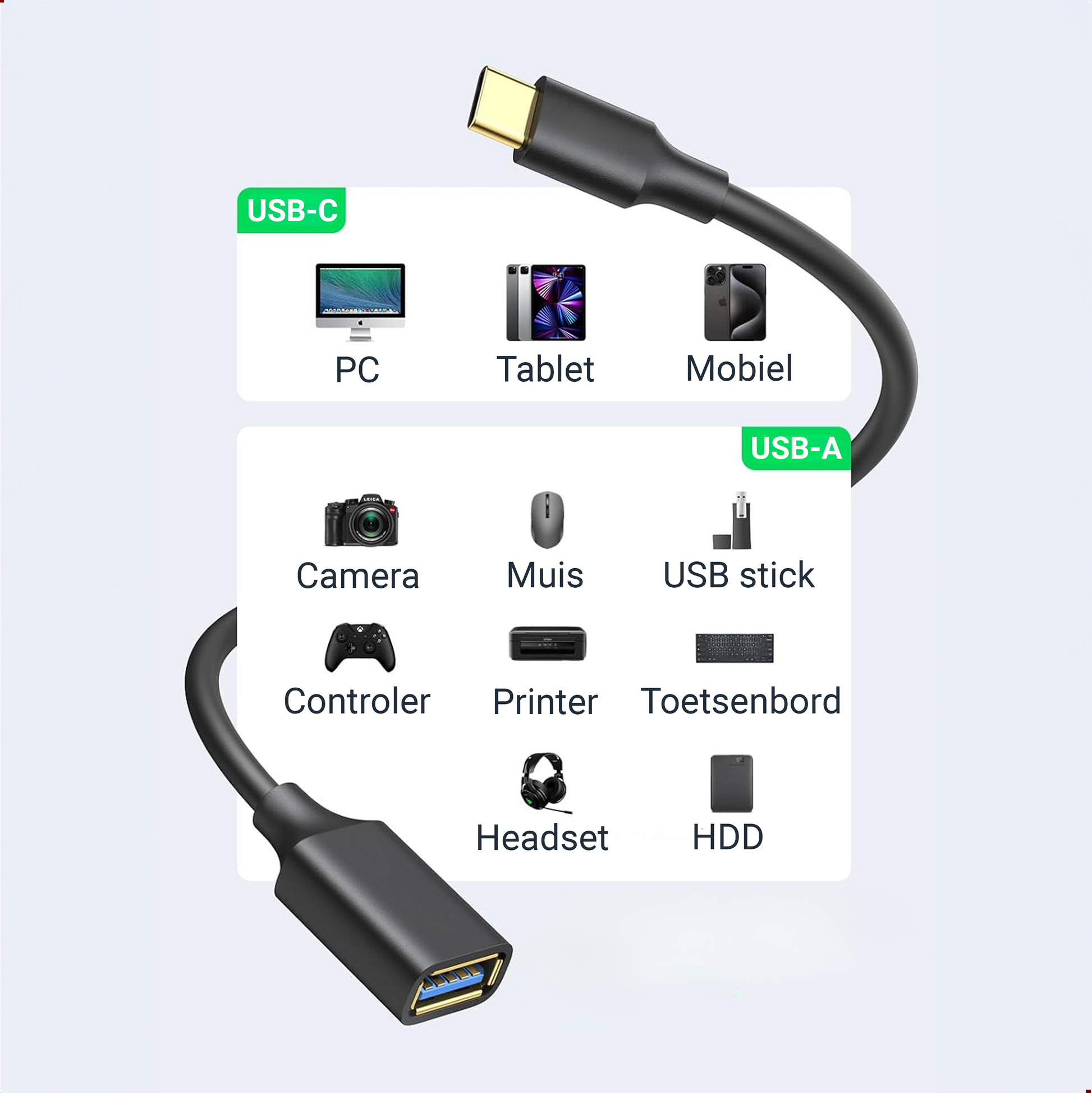 USB-C naar USB-A Adapter - Zwart-4