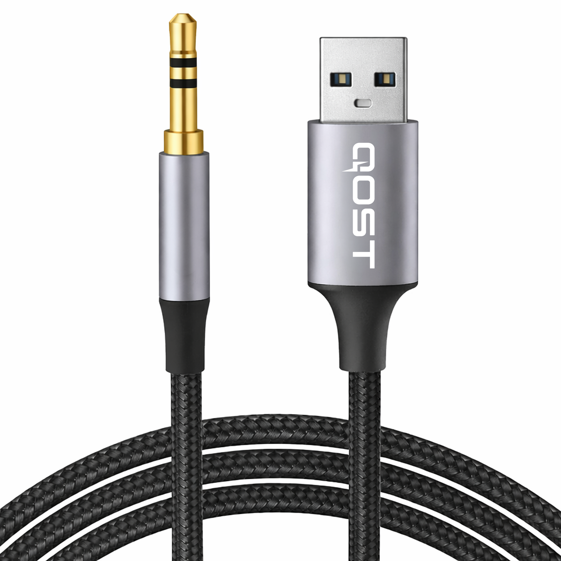 Qost - USB-A naar Aux Kabel - 1 Meter - Spacegrey