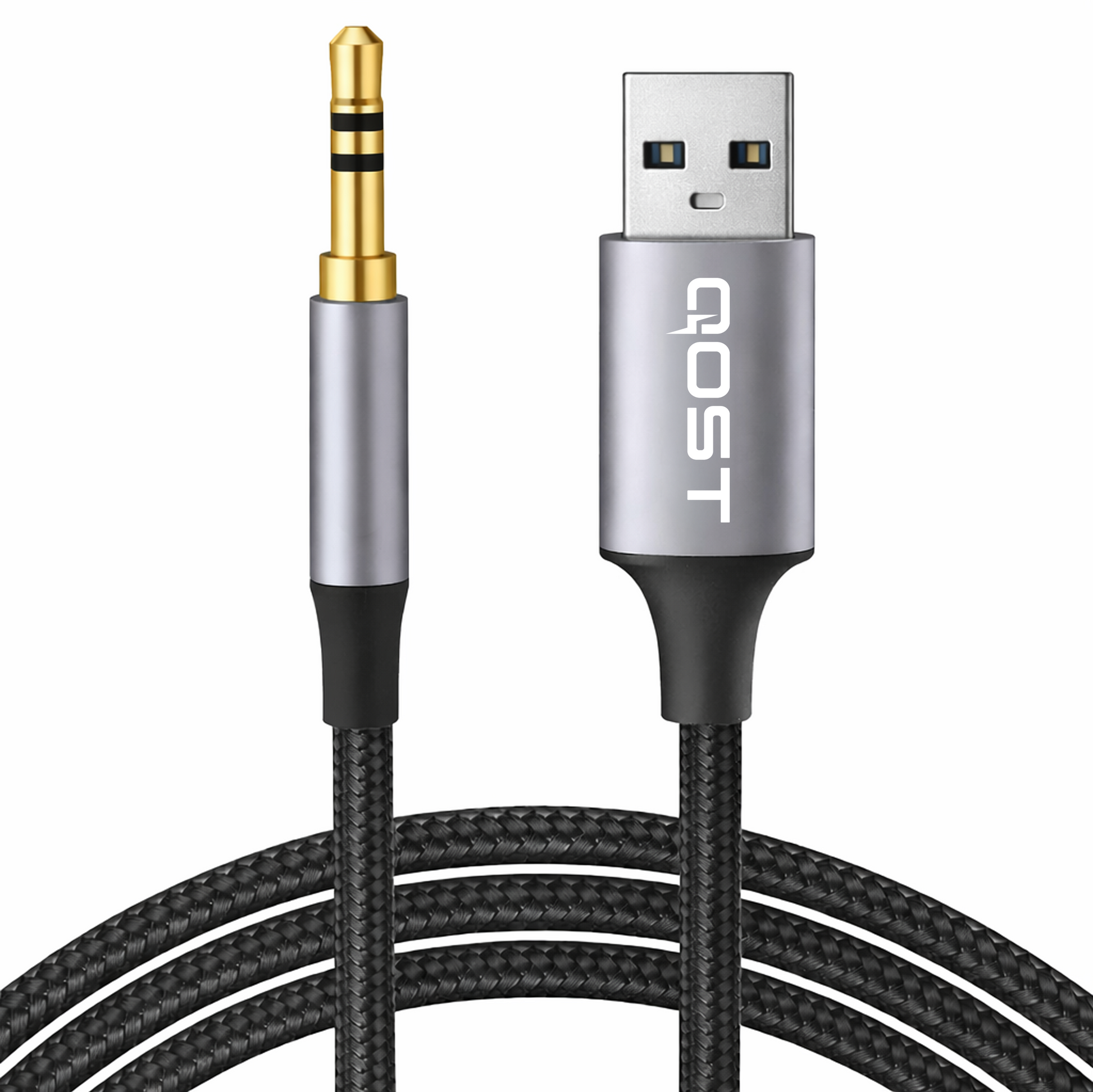 Qost - USB-A naar Aux Kabel - 2 Meter - Spacegrey-1
