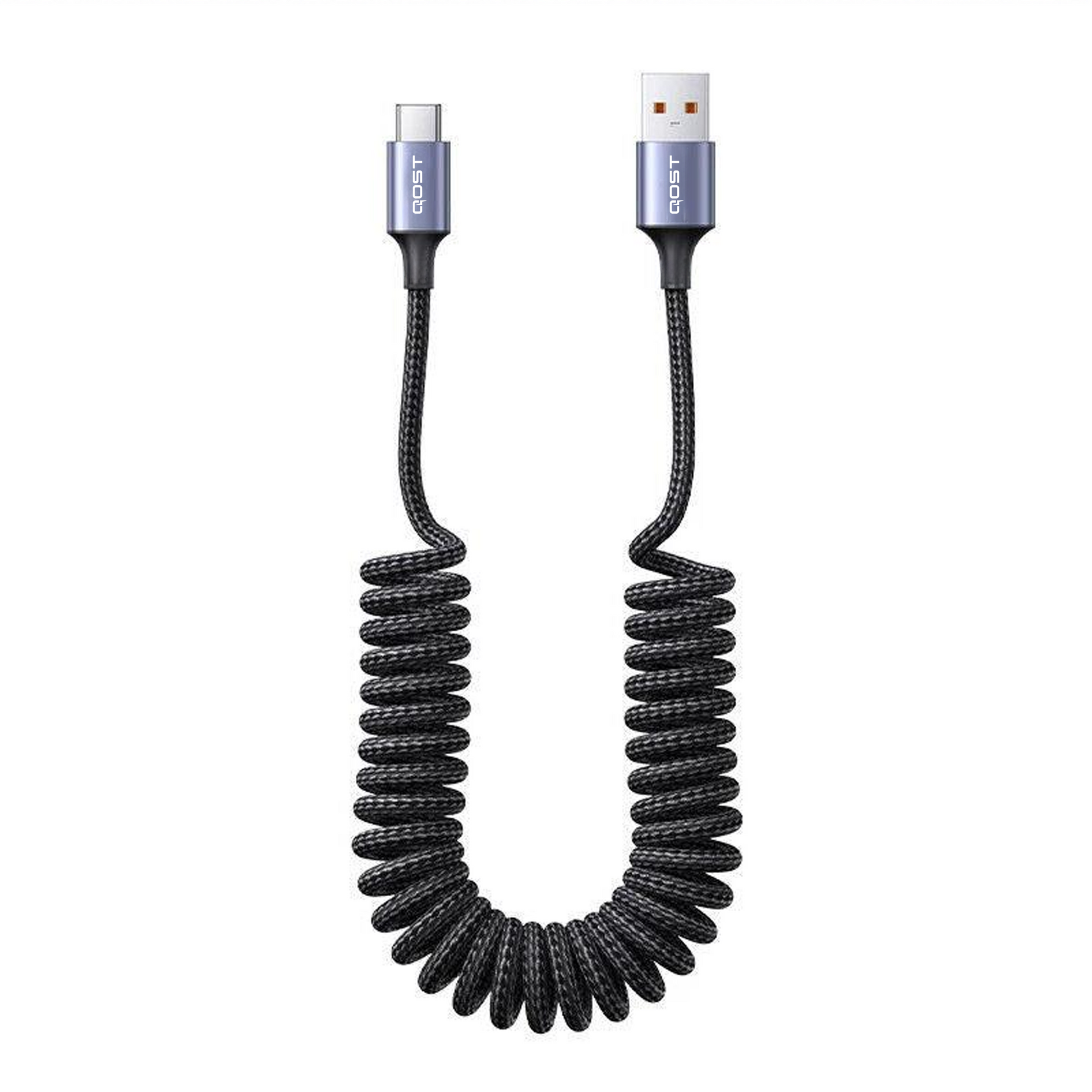 Qost - USB-A naar USB-C Kabel - 1 Meter - Spacegrey - Spiraalkabel-1