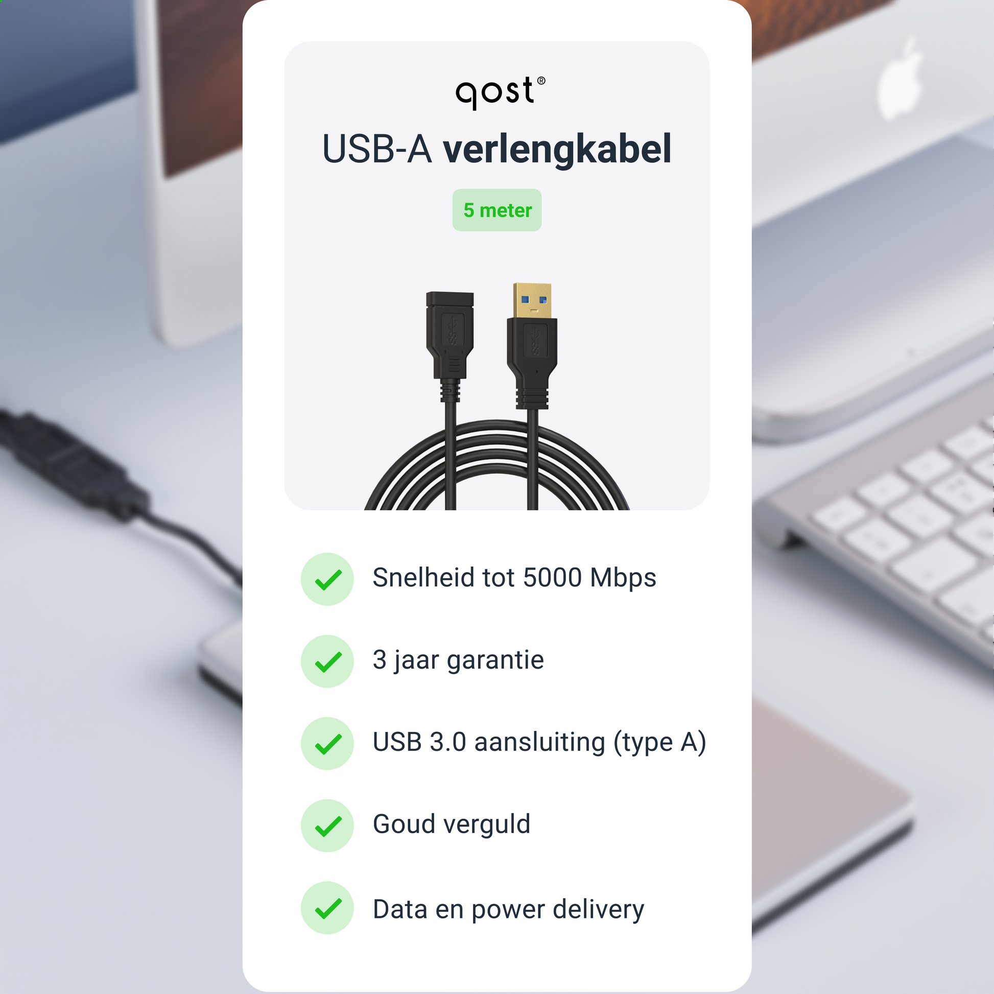 USB-A Verlengkabel - 5 Meter - Zwart-3