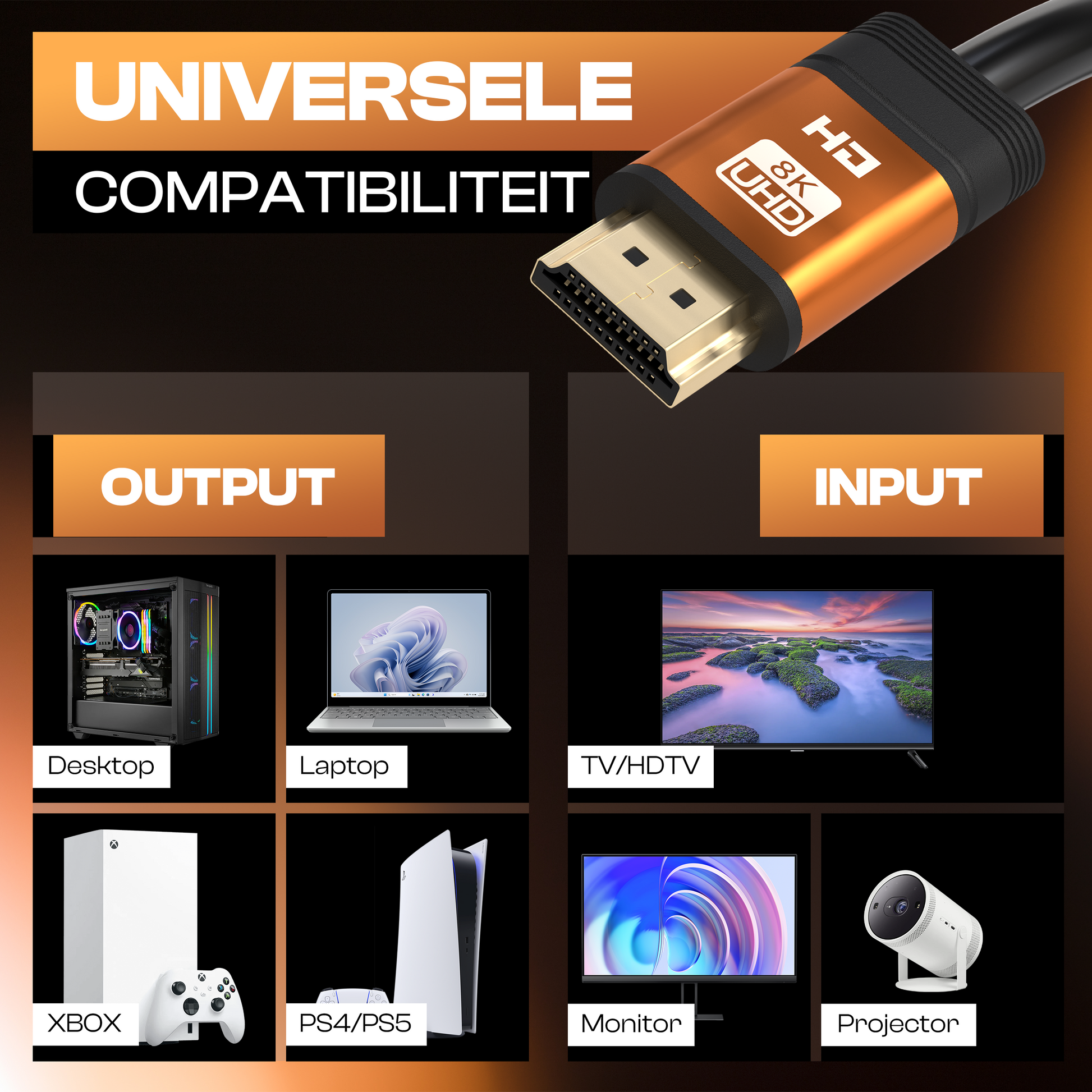 Premium HDMI Kabel 2.1 - Oranje - 1.5 Meter-2