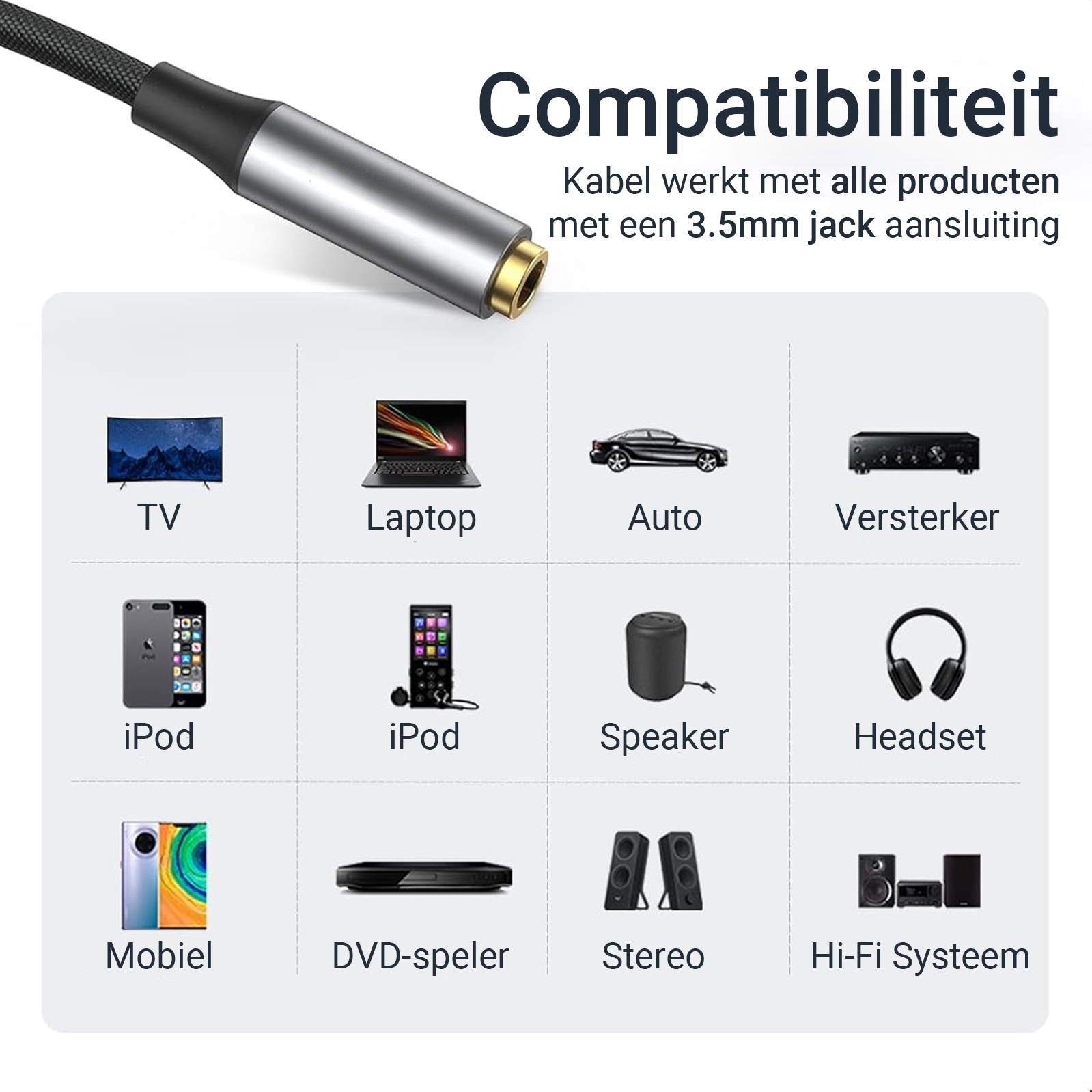 Aux Verlengkabel - 1 Meter - Spacegrey-7