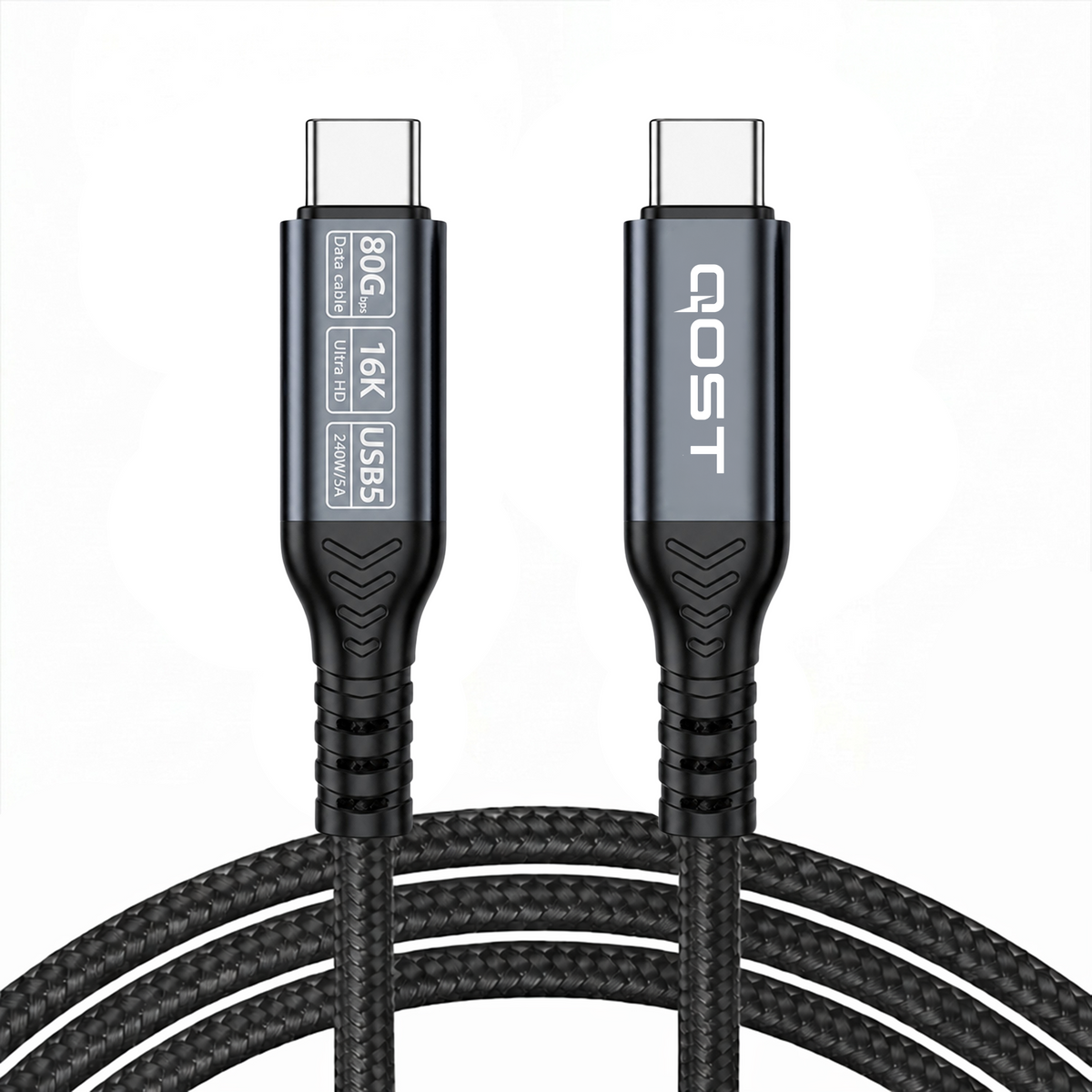 Qost - Thunderbolt 5 USB-C naar USB-C Kabel - 0.5 Meter - Zwart