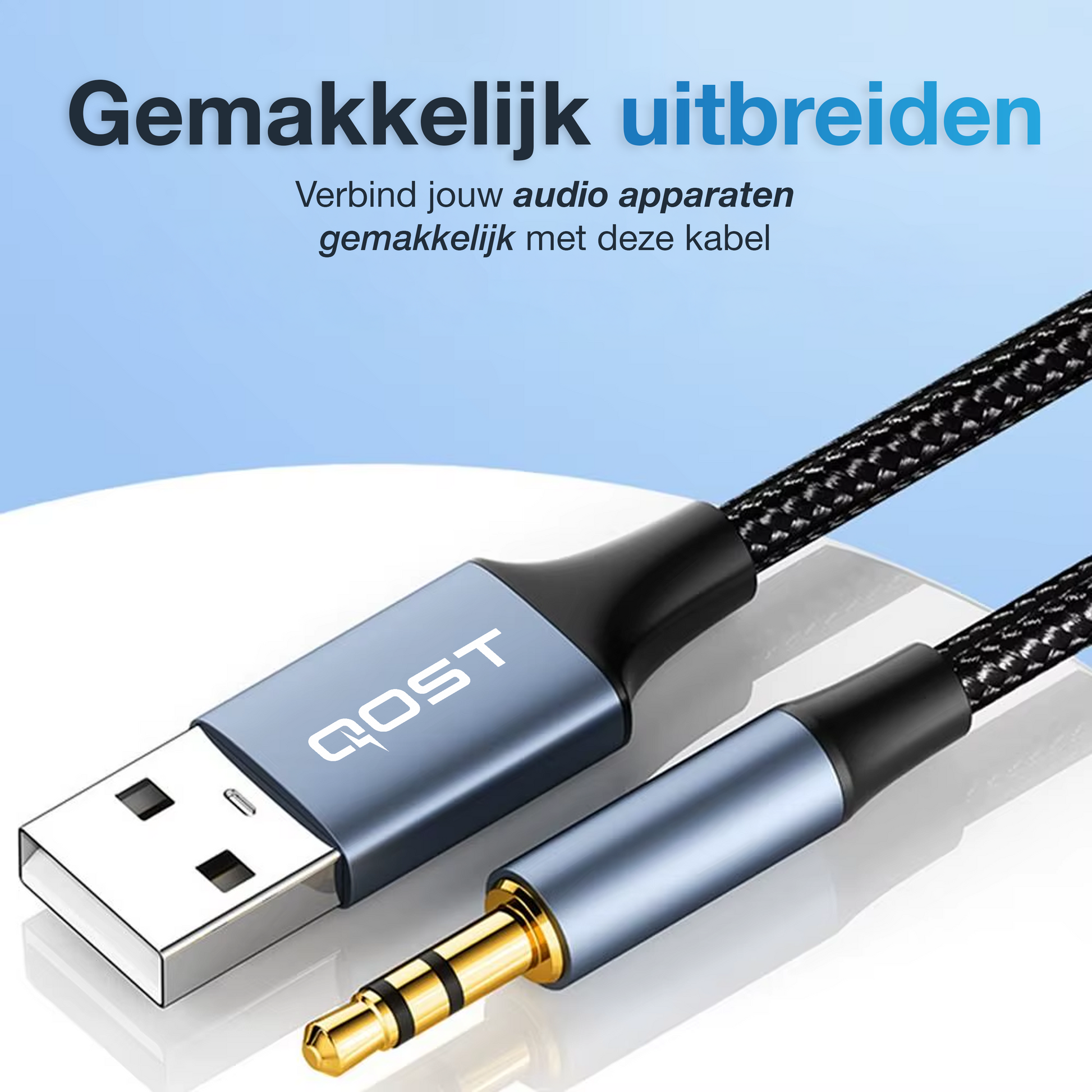 Qost - USB-A naar Aux Kabel - 2 Meter - Spacegrey-5
