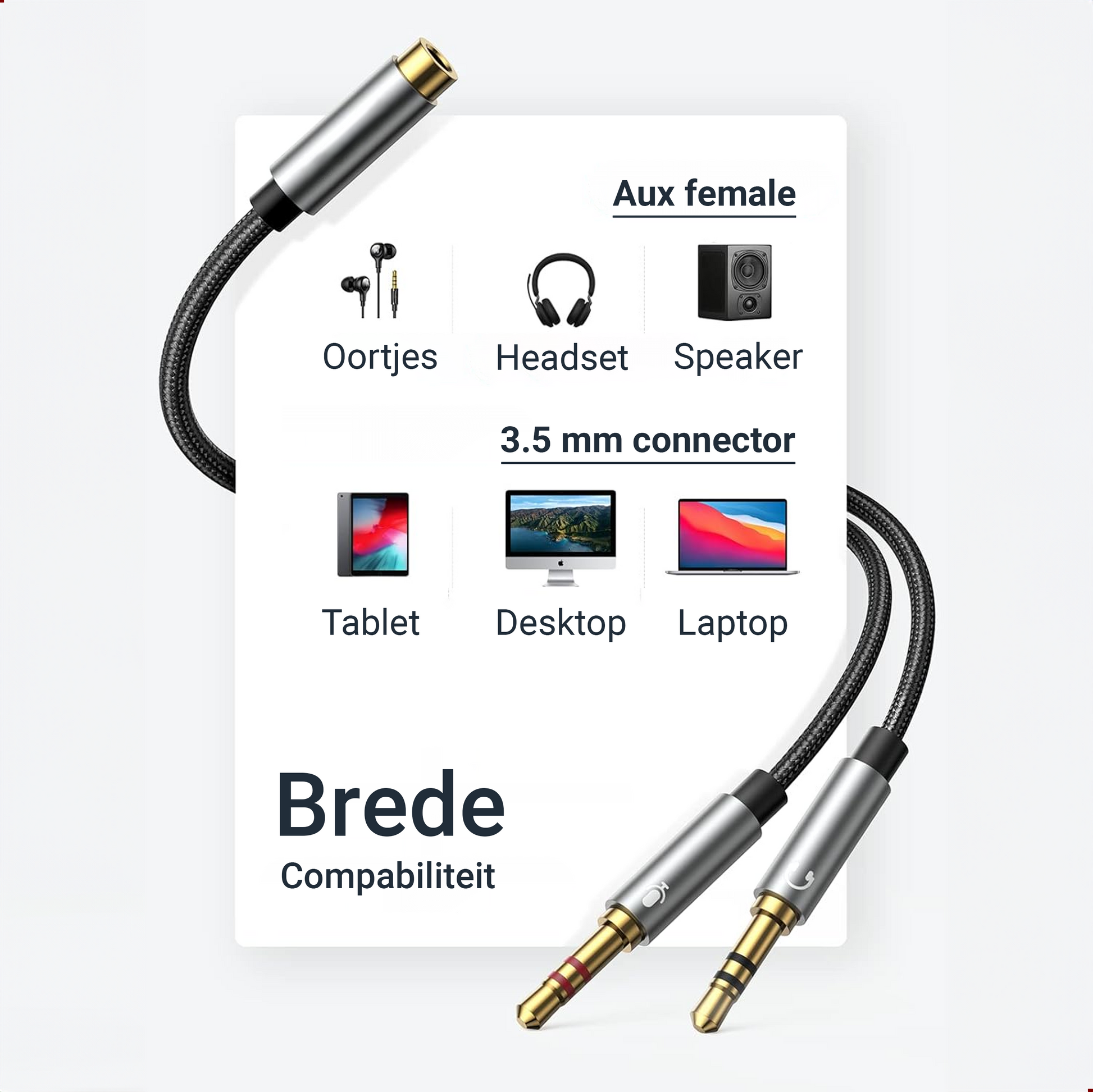 Aux Splitter - 2 Male / 1 Female - Spacegrey-5