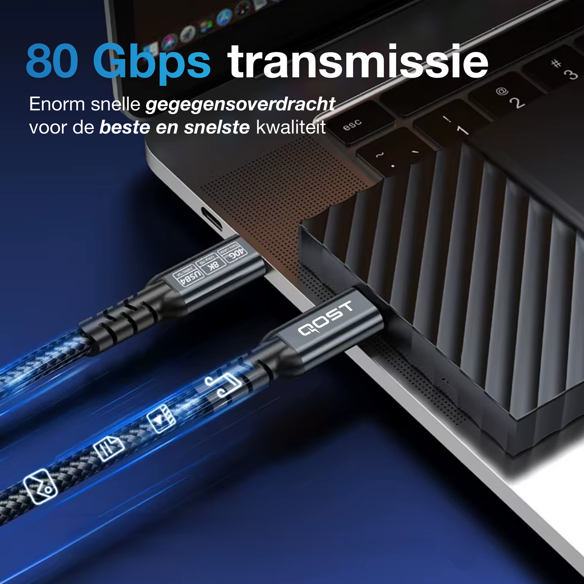 Qost - Thunderbolt 5 USB-C naar USB-C Kabel - 2 Meter - Zwart-4