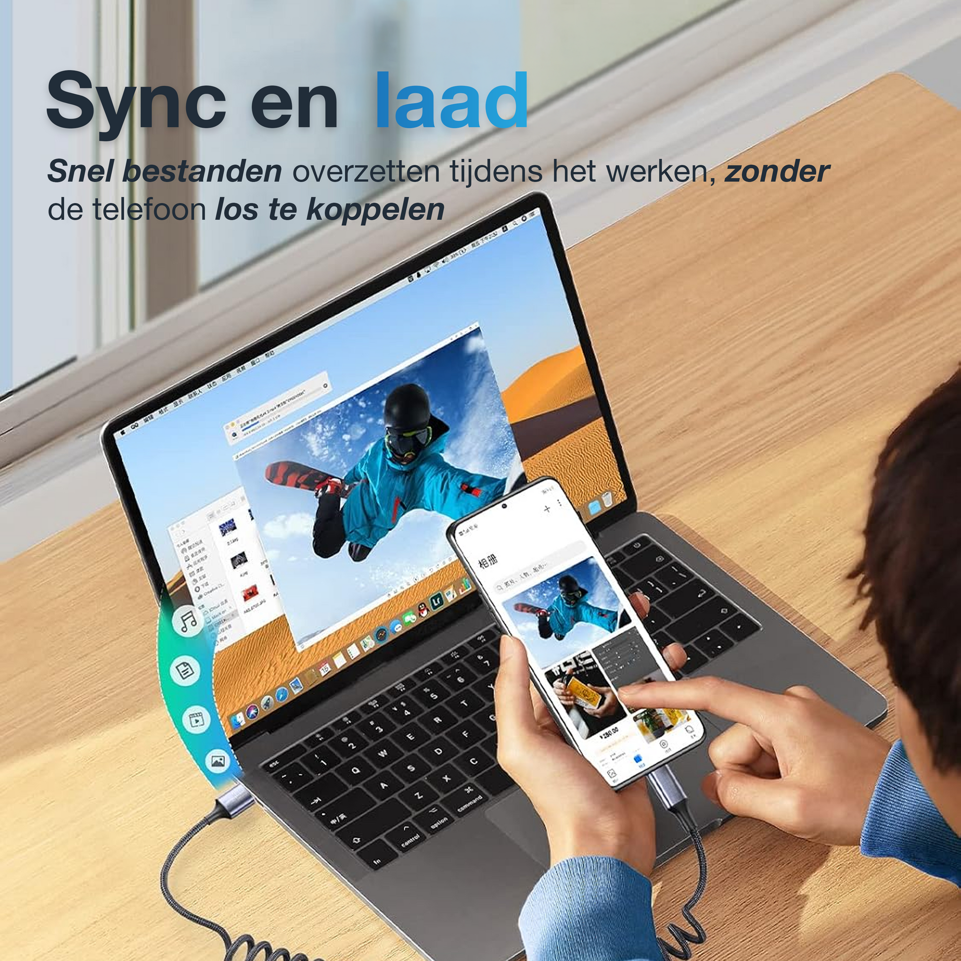 Qost - USB-C naar USB-C Kabel - 1 Meter - Spacegrey - Spiraalkabel-3