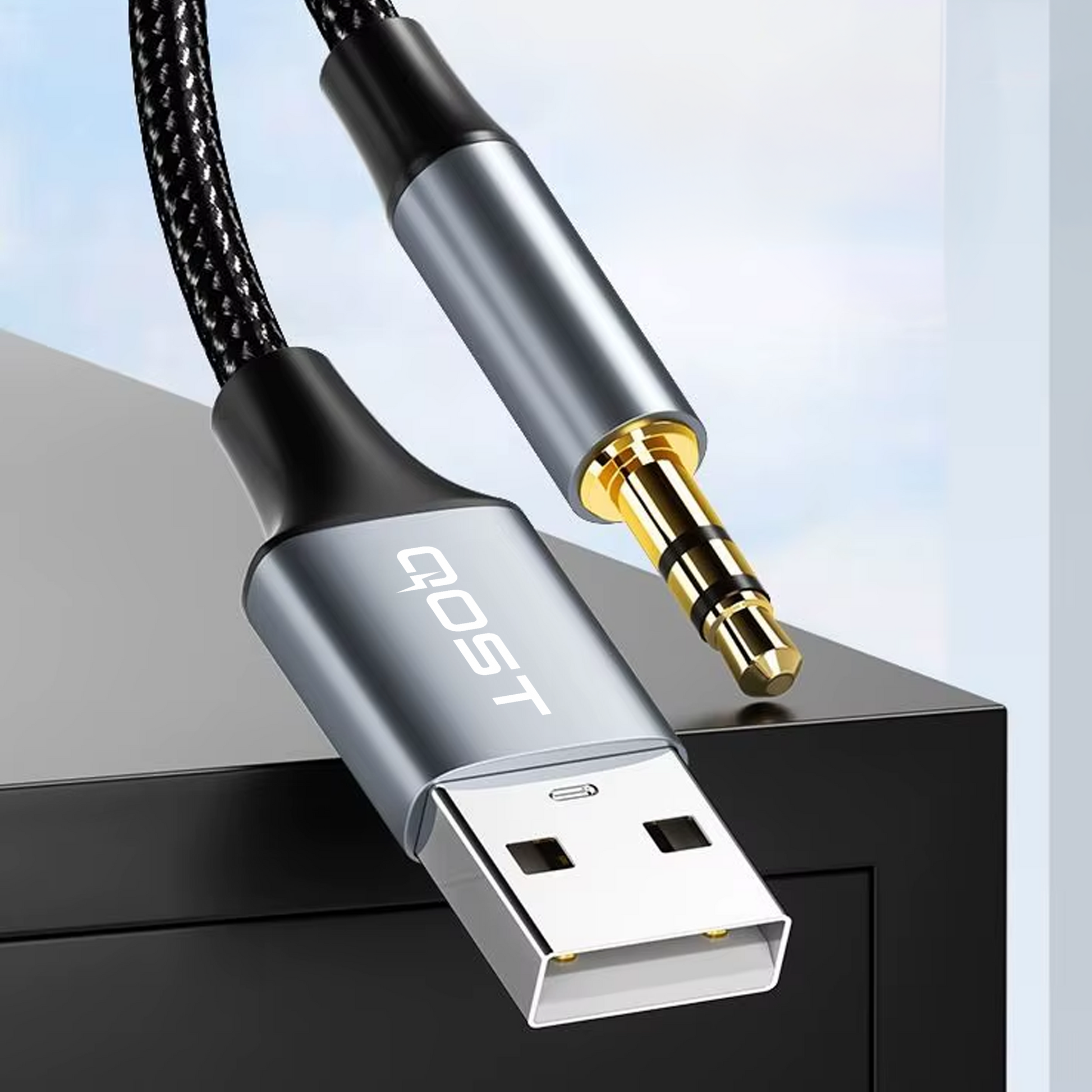 Qost - USB-A naar Aux Kabel - 2 Meter - Spacegrey-6