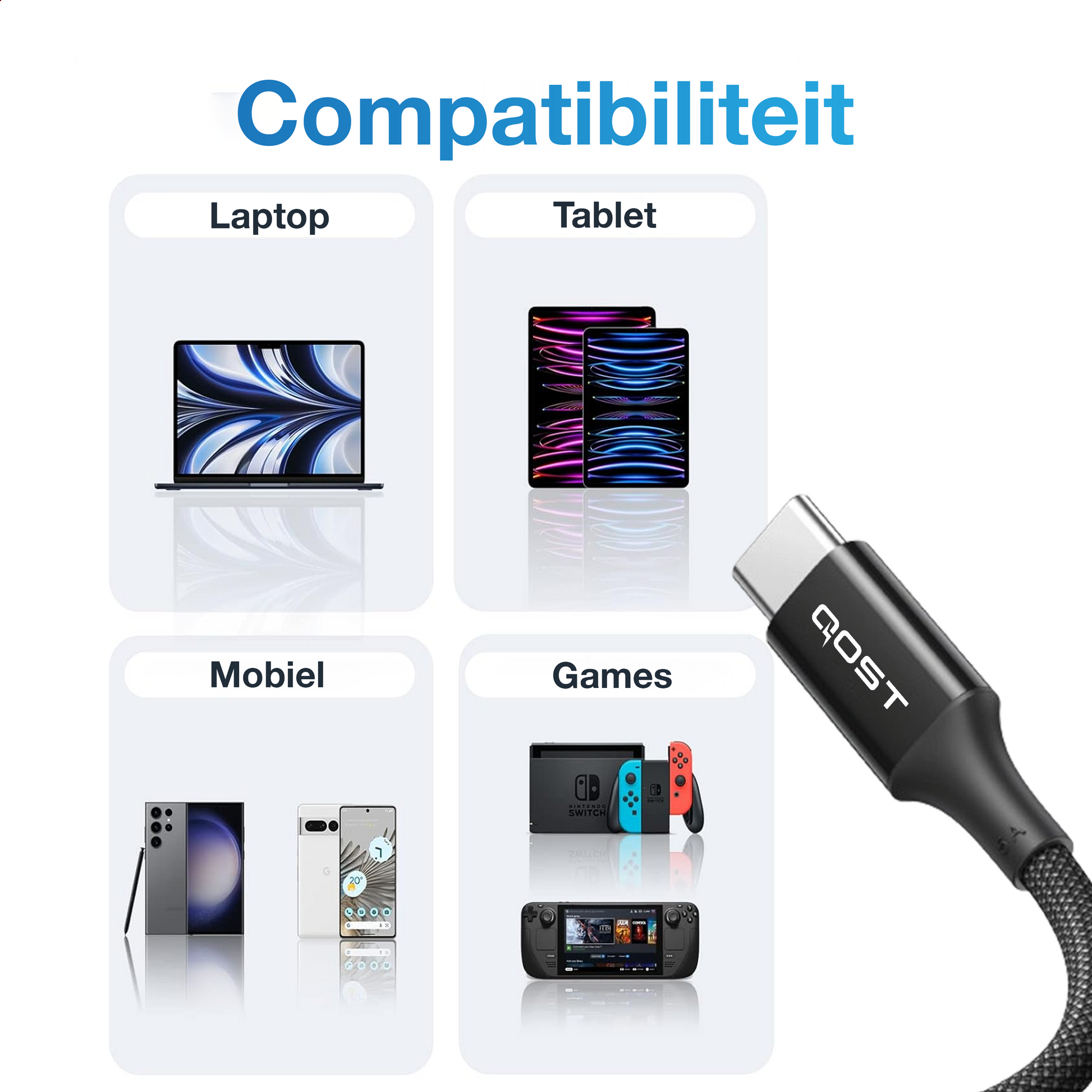 USB-C naar USB-C Kabel - 100W - Zwart - 1 Meter-8