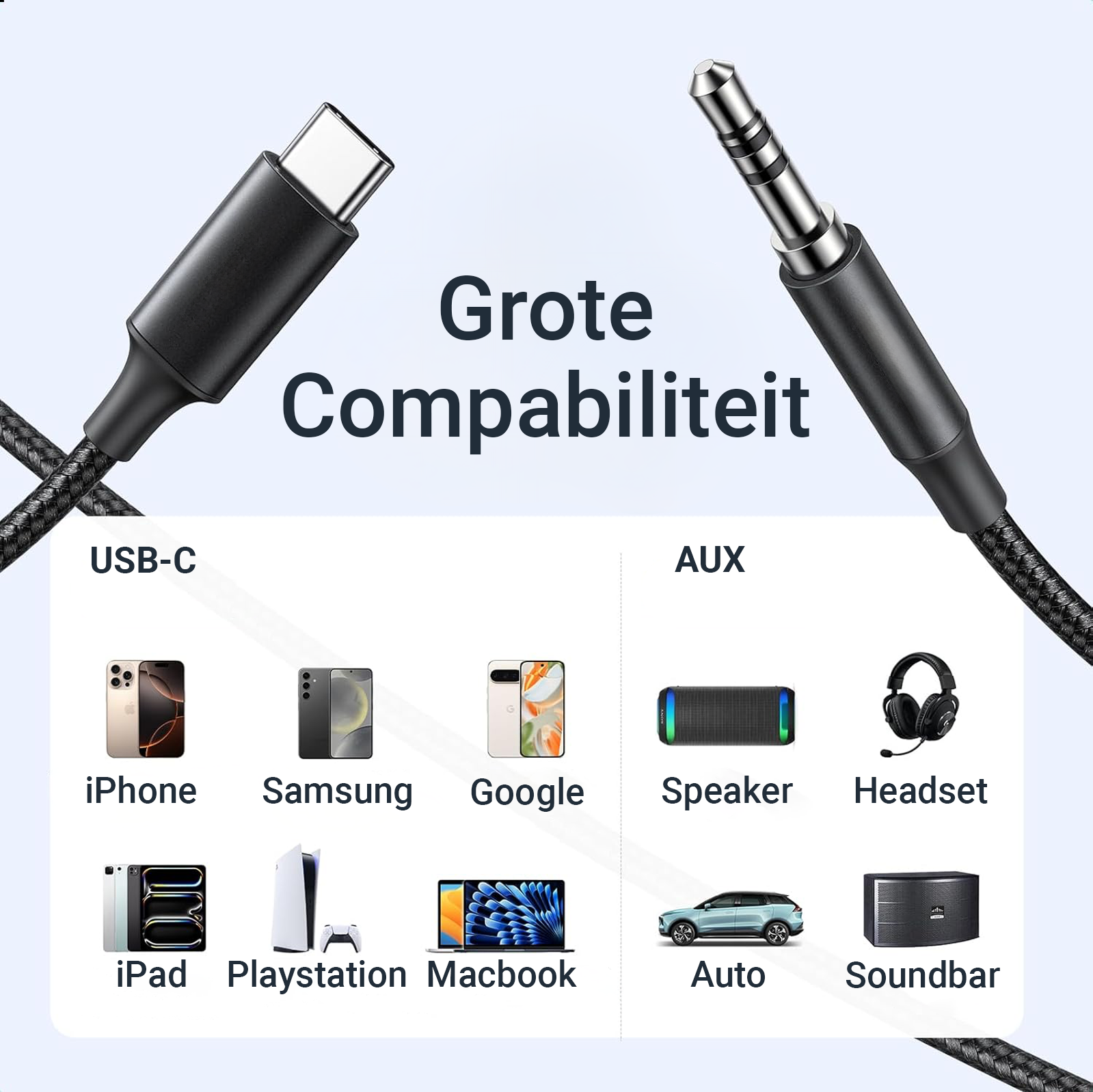 USB-C naar Aux Kabel - 1 Meter - Zwart-2