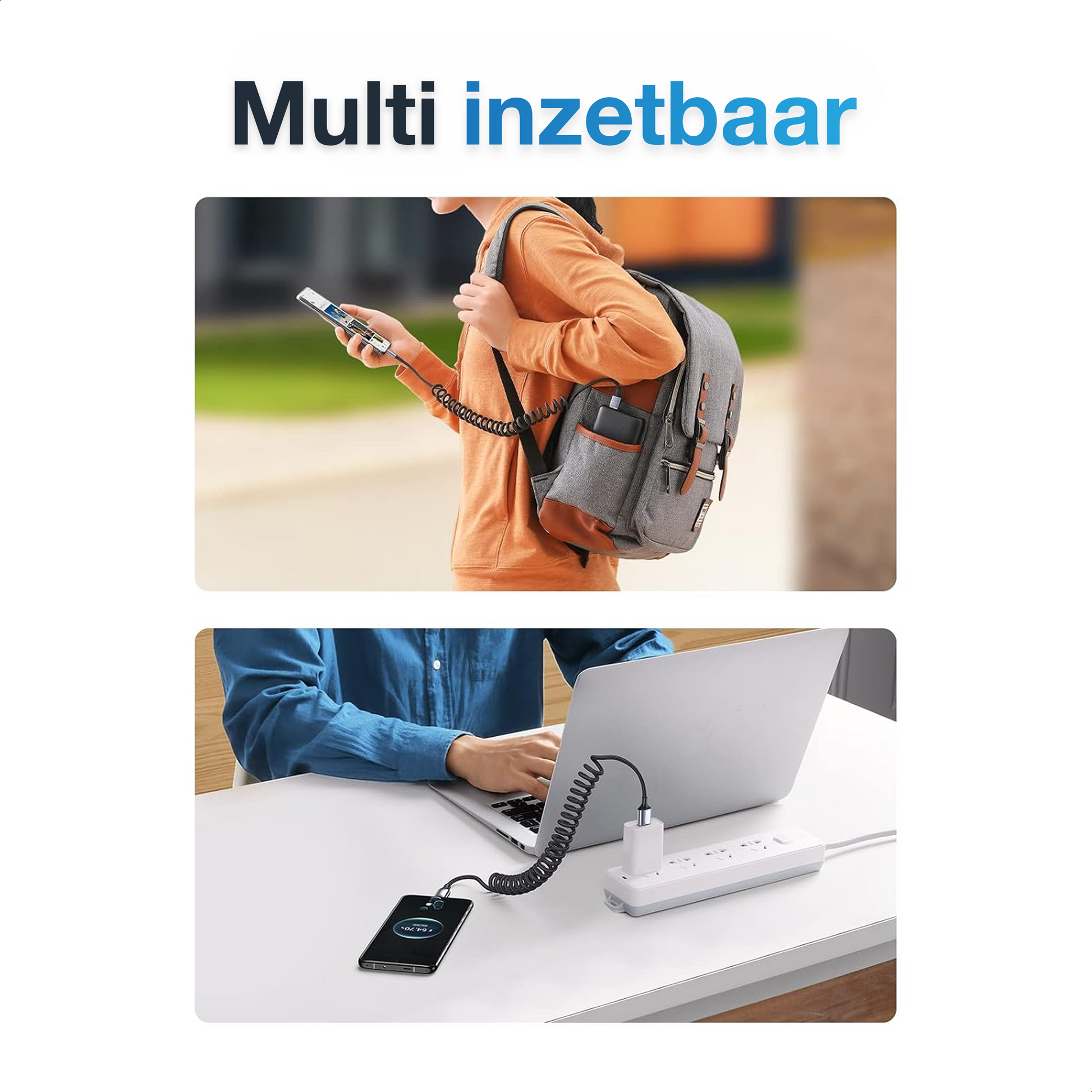 Qost - USB-C naar USB-C Kabel - 1 Meter - Spacegrey - Spiraalkabel-5