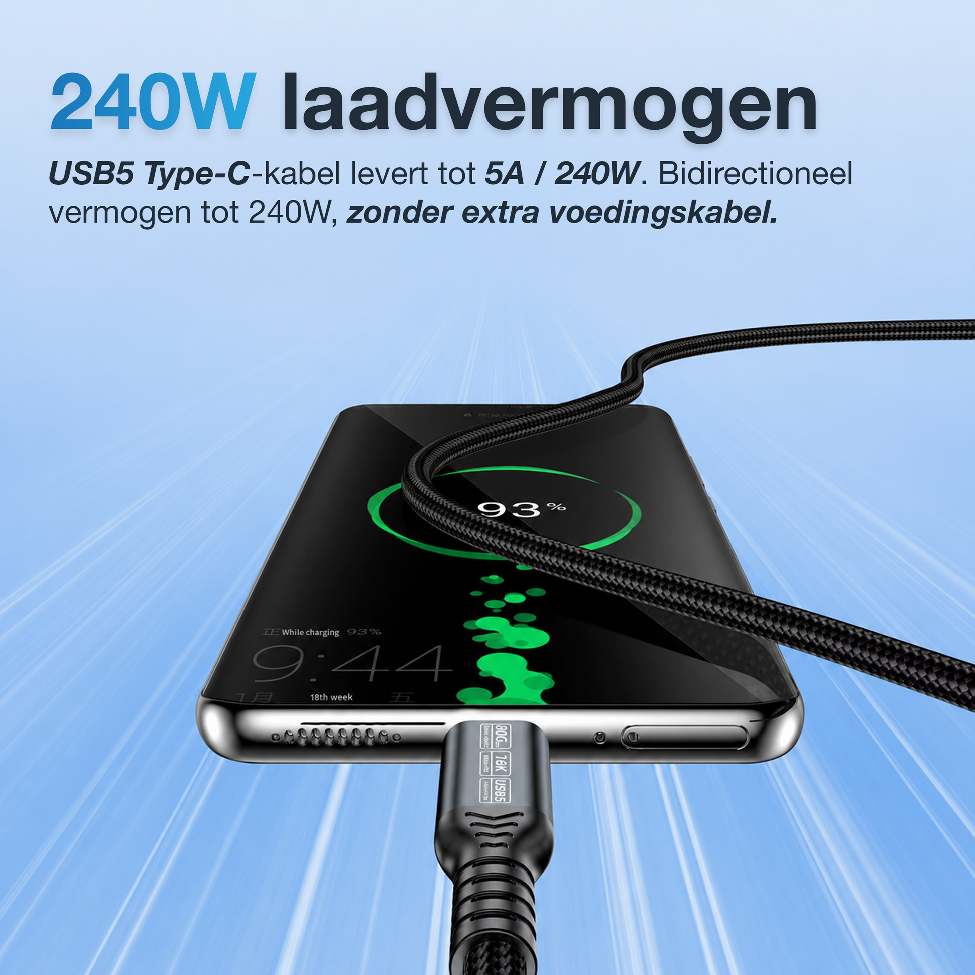 Qost - Thunderbolt 5 USB-C naar USB-C Kabel - 1 Meter - Zwart-5