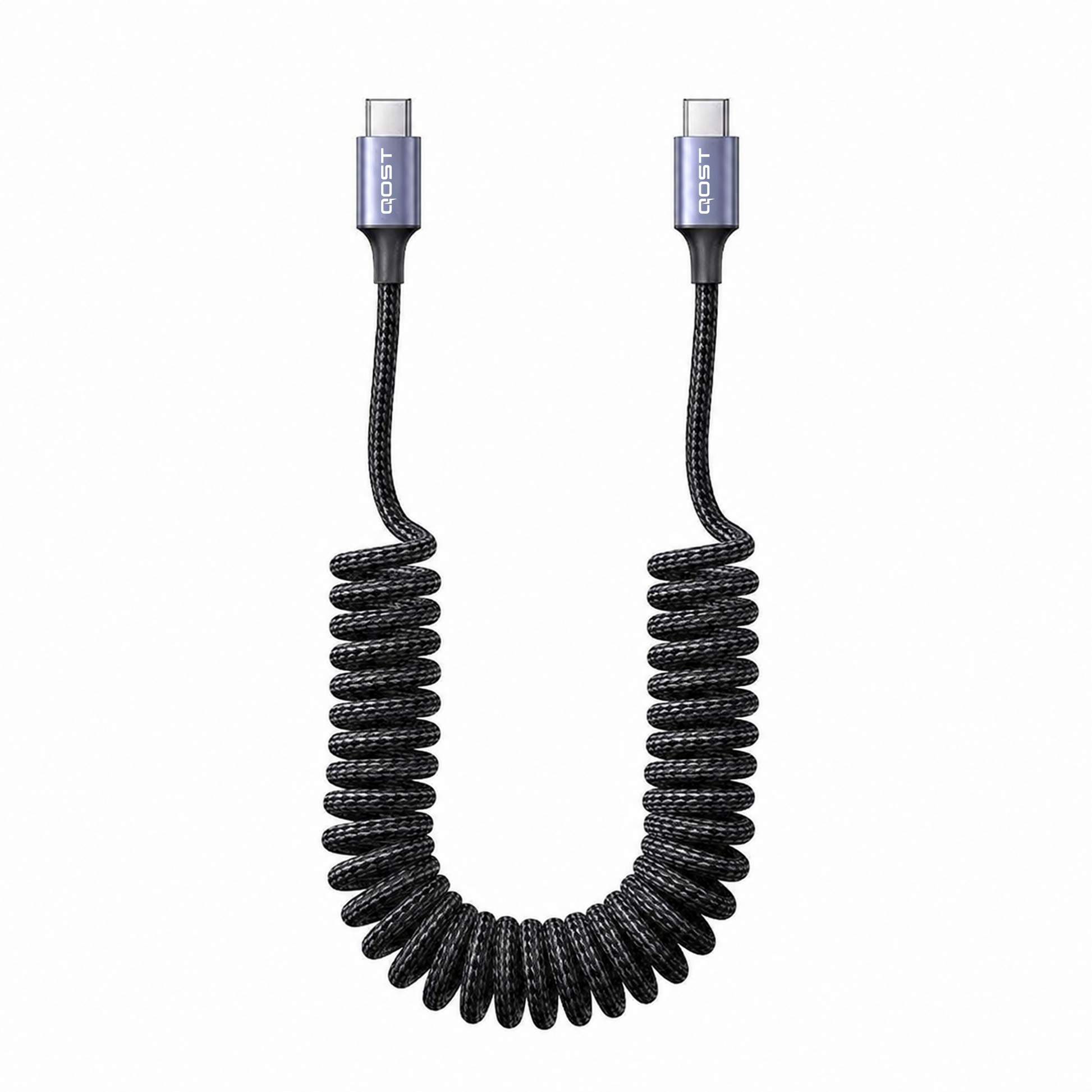 Qost - USB-C naar USB-C Kabel - 1 Meter - Spacegrey - Spiraalkabel-1