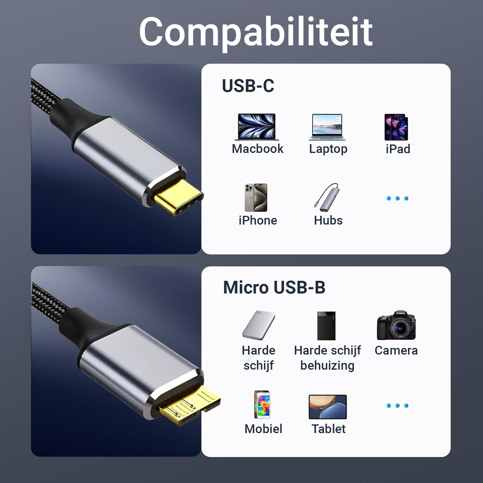 USB-C naar Micro USB-B Kabel - 2 Meter - Spacegrey-2