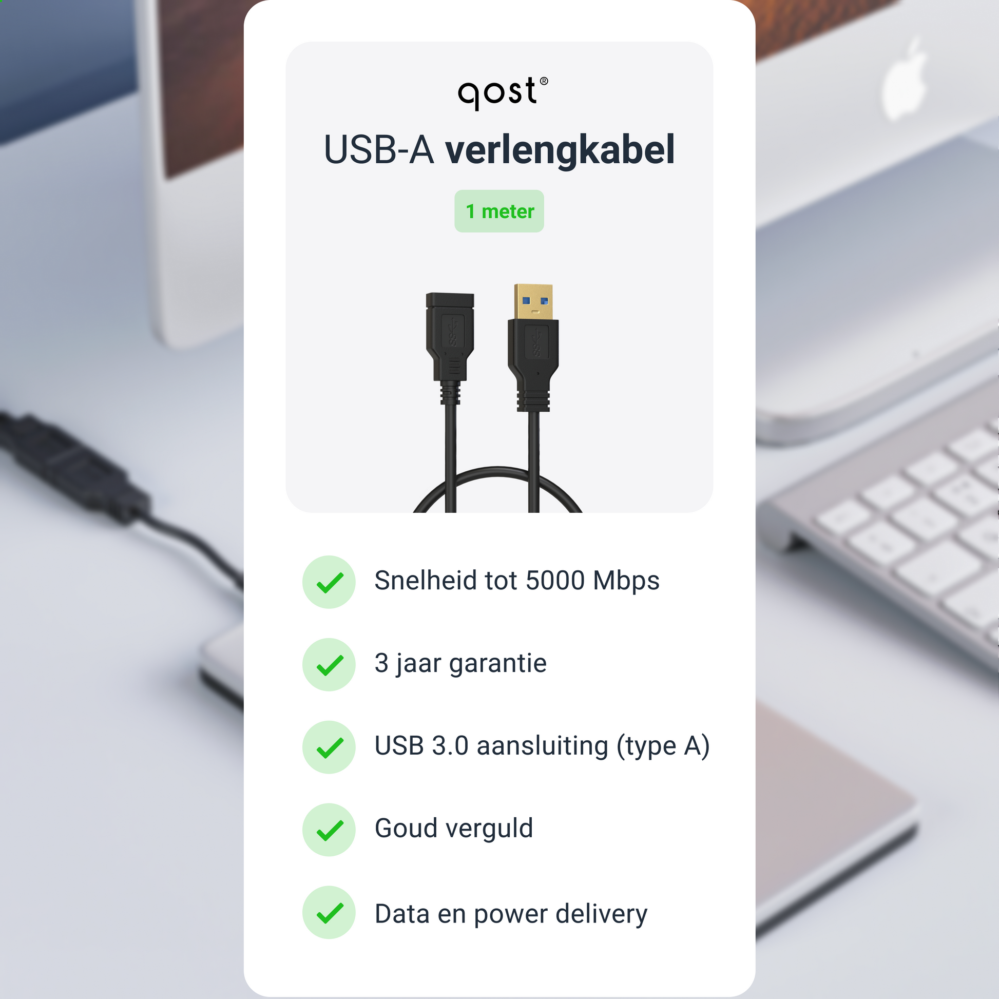 USB-A Verlengkabel - 1 Meter - Zwart-9
