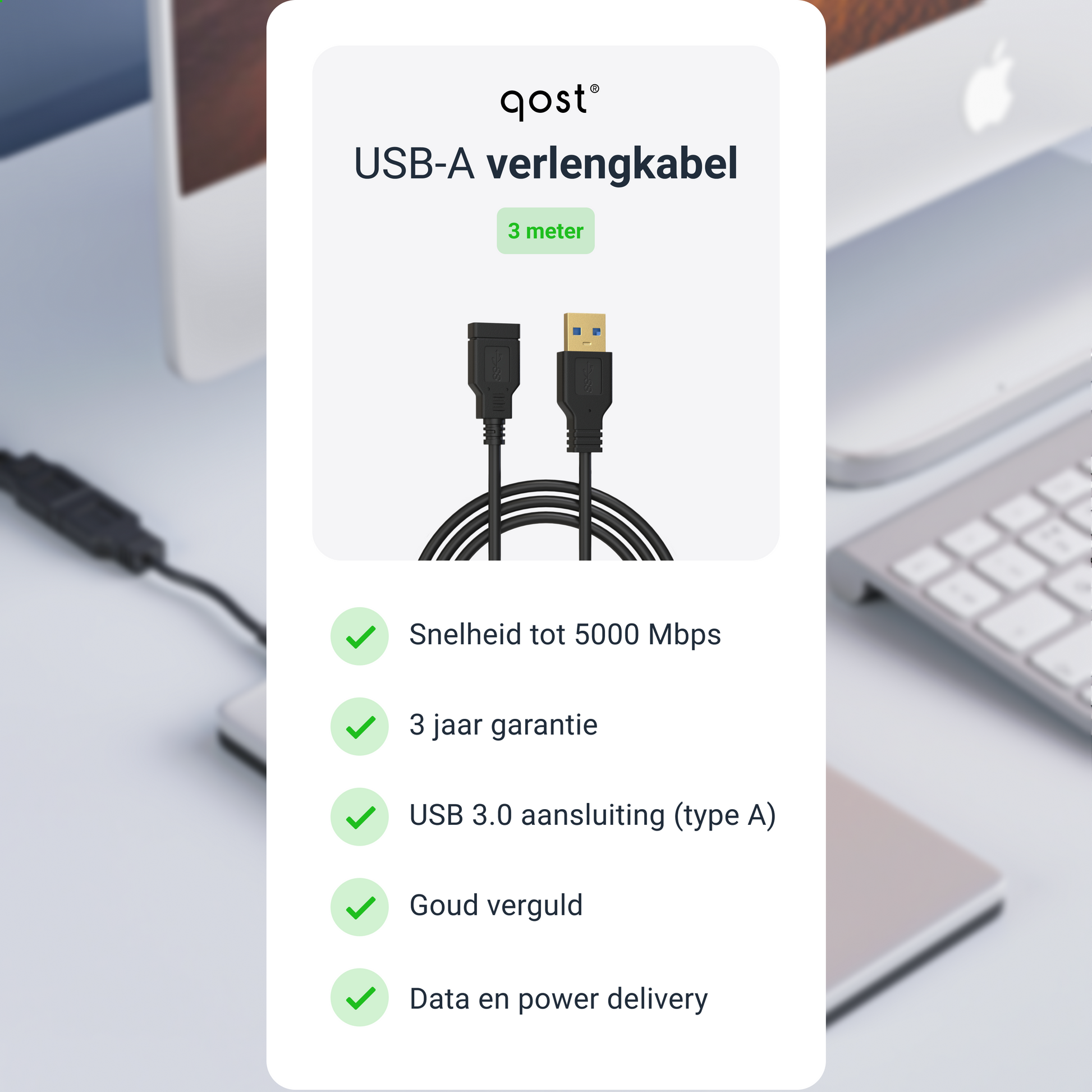 USB-A Verlengkabel - 3 Meter - Zwart-3