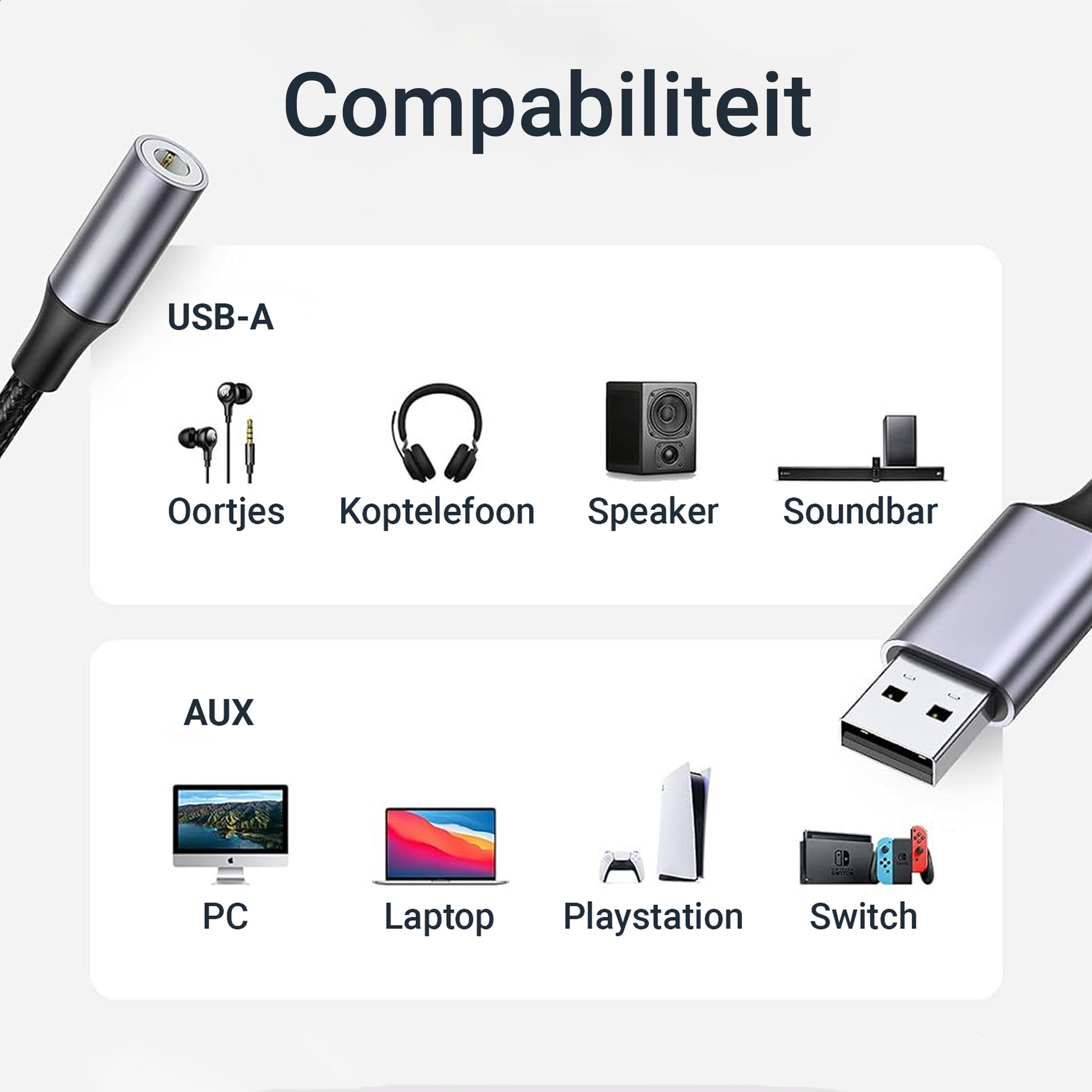 USB-A naar Aux Adapter - Spacegrey-6