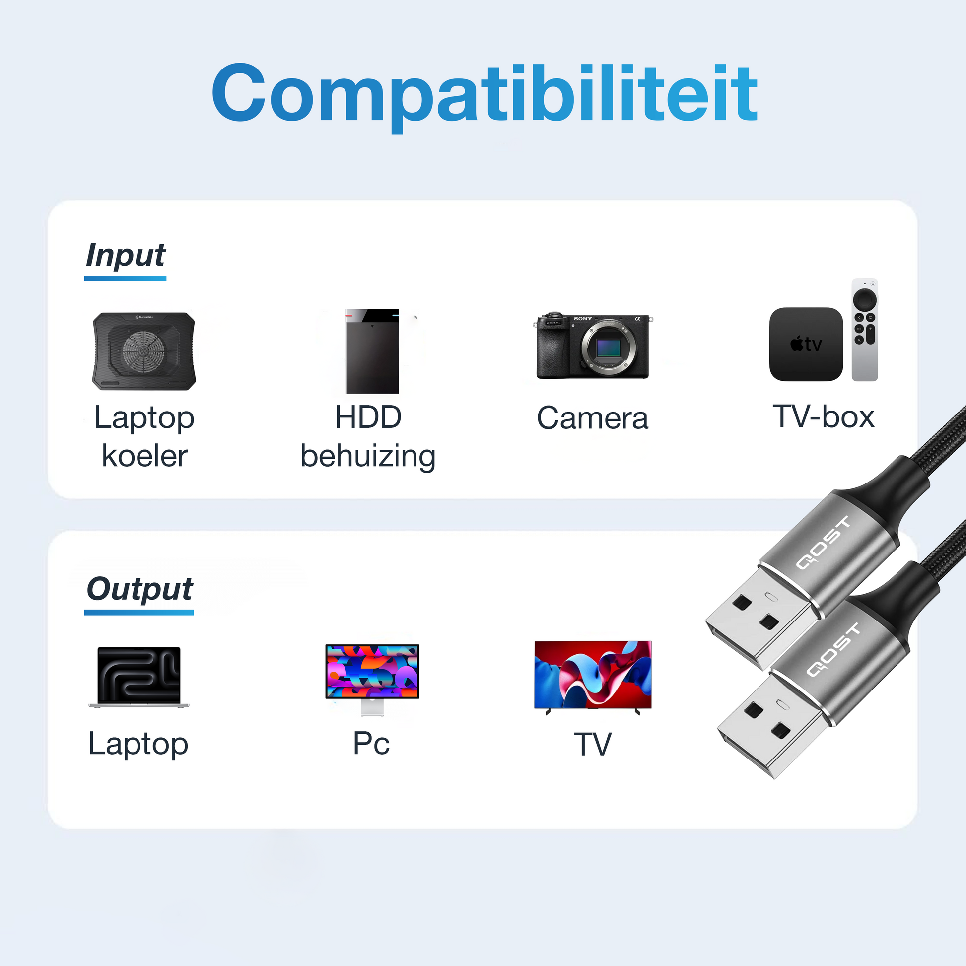 USB-A naar USB-A Kabel - 1 Meter - Spacegrey-2