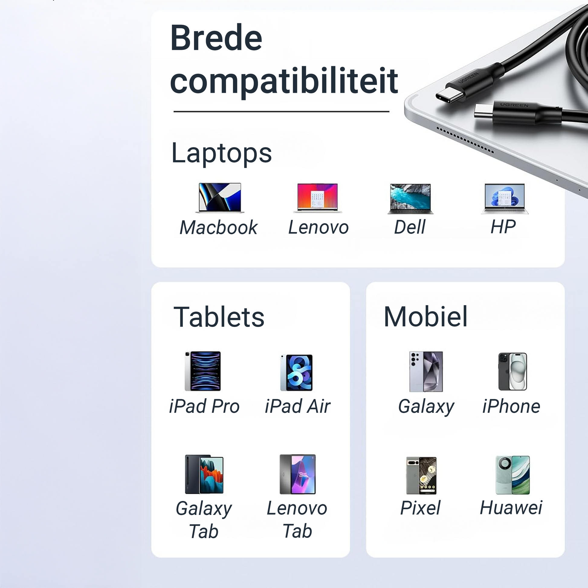 USB-C naar USB-C Kabel - 60W - Zwart - 1 Meter-5