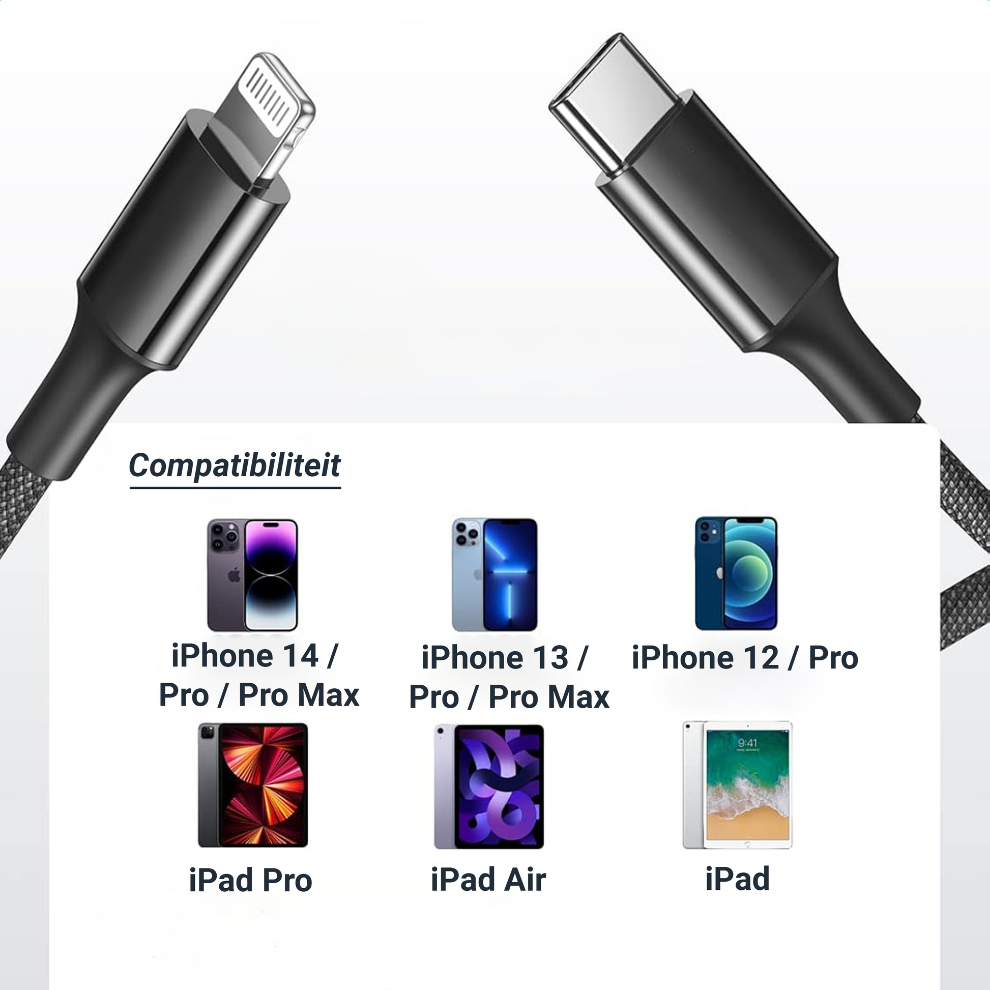 USB-C naar Lightning Kabel - 1 Meter - Zwart-2