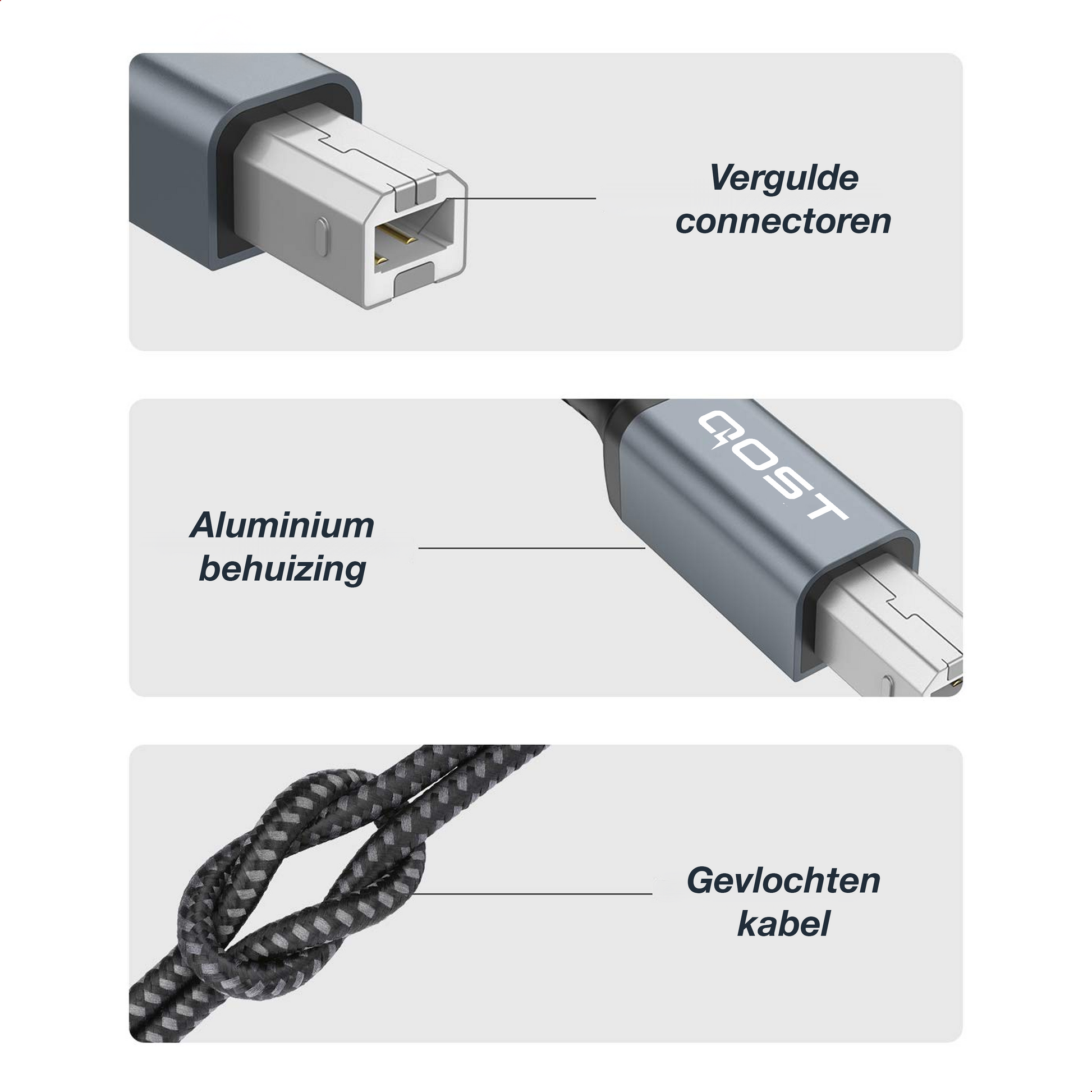 USB-A naar Printerkabel 2.0 - 2 Meter - Spacegrey-5